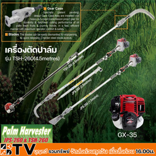 เครื่องตัดปาล์ม รุ่น TSH-260(4.5metres) ยาว 4.5 เมตร และใบมีด 3 ชุด เครื่องยนต์ HONDA รุ่น GX-35 แท้ 100% รับประกันคุณภา