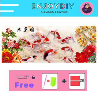 ครอสติสคริสตัล 5d diy diamond painting แบบเม็ด ลาย ปลาคาร์ปโบตั๋น ติดเต็ม เม็ดกลม EnjoyDIY พร้อมส่งจากไทย