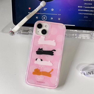 🌈Langton🌸Cute Cat iphone 11 14 pro max  TPU อ่อนใส สีชมพู case for iPhone 12 13