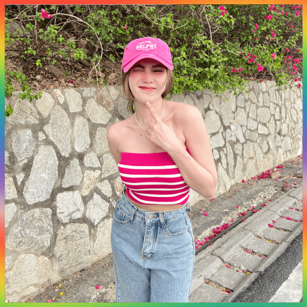 🌈 MesubShop 🌈 เสื้อเกาะอก ครอปเกาะอก ผ้าไหมพรมยืด ถักทอลายริ้ว แบ๊วลืม น่ารักมาก ใส่เที่ยวคาเฟ่ ปาร์ตี้ รุ่น เบตตี้