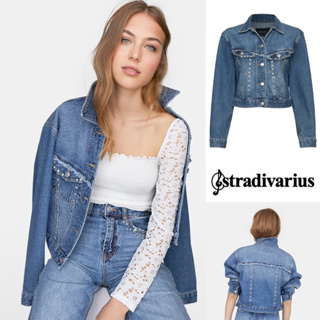 Stradivarius Denim Jacket ตอกหมุดโลหะ แต่งลูกเล่น SizeL Used like new (Ivy’s Closet)