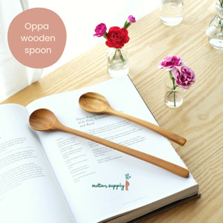 Oppa wooden spoon ช้อน  เกาหลี ซุป อาหาร ตัก ไม้เเท้