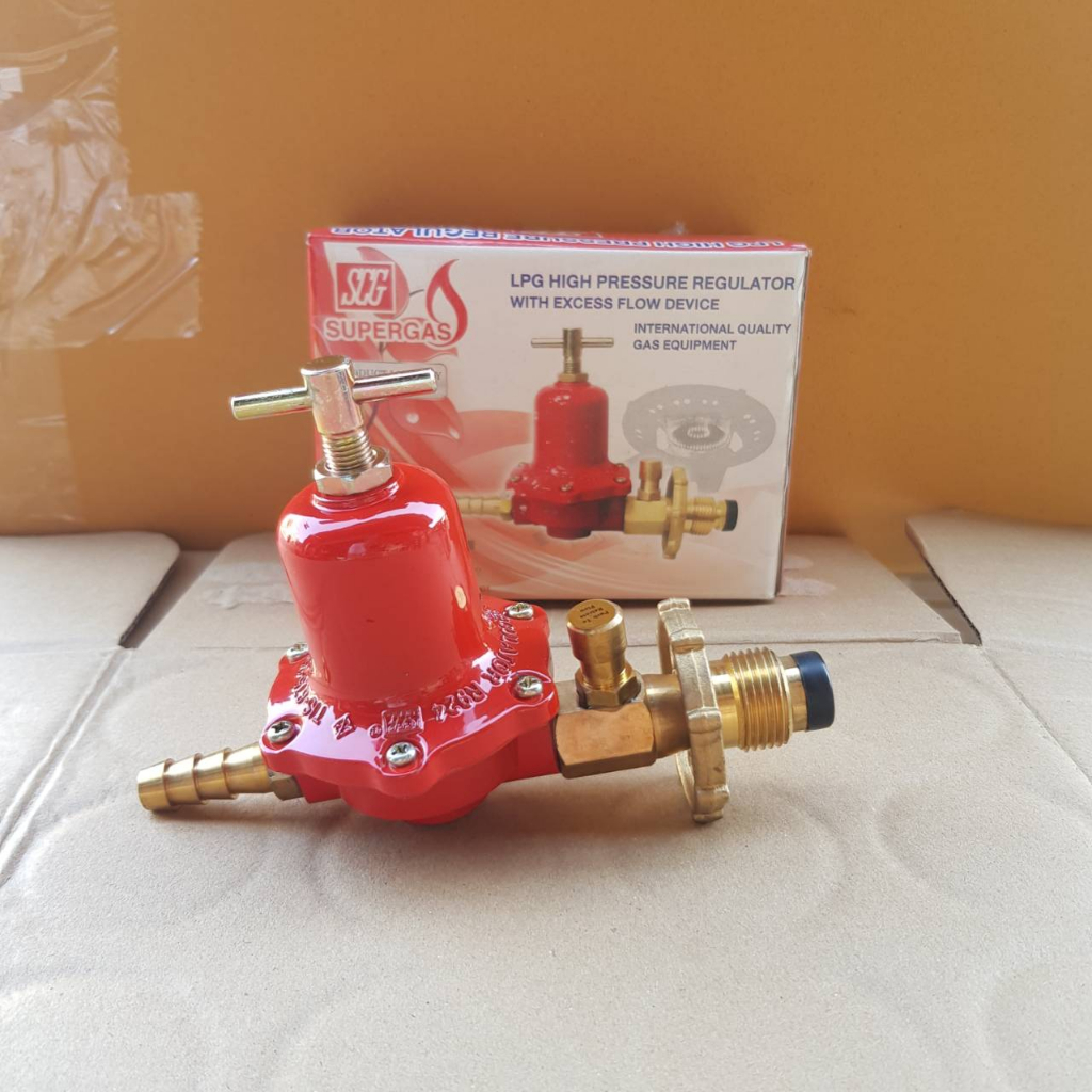 หัวปรับแรงดันสูงมีเซฟตี้ SCG รุ่นR924S ชุดพร้อมใช้ สายส้มยาว 2เมตรและกิ๊บรัด หัวเร่ง หัวเตาแก๊ส วาวแก๊ส เตาแม่ค้า เตาฟู่