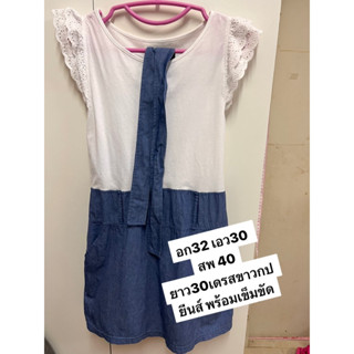 🌹Hot💥ลดราคา White blue jeans dressพร้อมเข็มขัดยีนส์ 📌งานดีน่ารัก สภาพใหม่