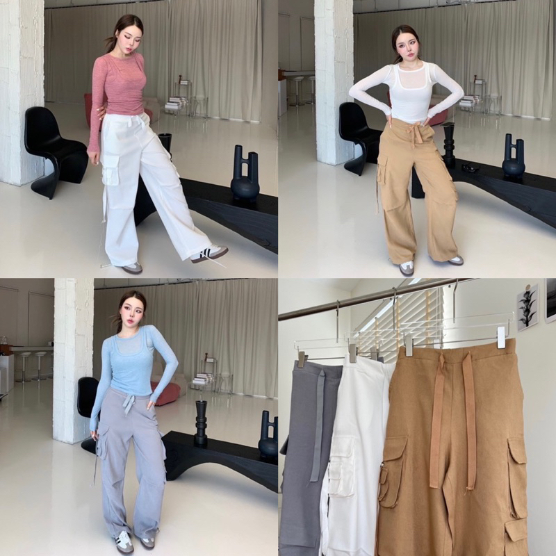 BASIC POCKET PANTS •🐰 กางเกงคาร์โกทรงขาตรง แต่งกระเป๋าด้านหน้า
