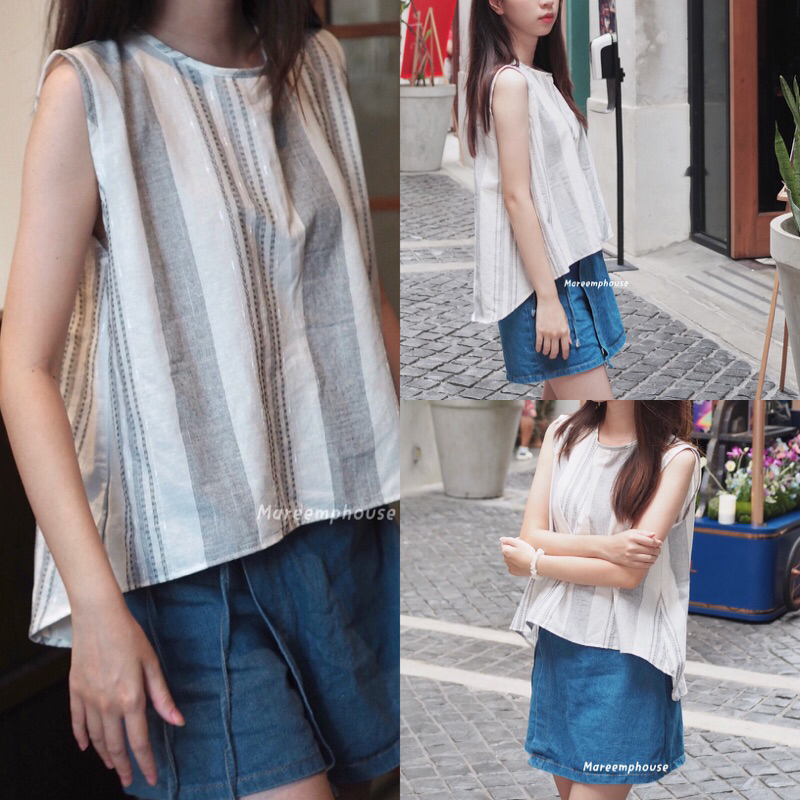 เสื้อแขนกุด ผ้าฝ้ายใส่สบาย สไตล์มินิมอลปักลาย
