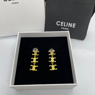 CELlNE Triomphe Multi Short Drop Earrings  ต่างหูสีทอง ลายทรีออม งานแฟชั่นแบรนด์  งานสวย ราคาเบาๆ ใส่เก๋ๆ