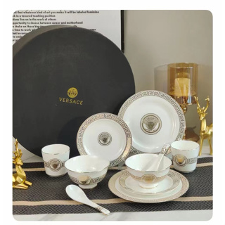 VersaceFamily Gold Head Series Upscale Bone Porcelain Tableware 10 Piece Gift Box Set