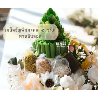 IDEALIZE WEDDING ชุดธัญพืชมงคล 5 ชนิด พร้อมถุงผ้าแก้วสีเงินสีทอง แต่งงาน งานมงคล งานพิธี พานขันหมาก พร็อพถ่ายรูป Wedding