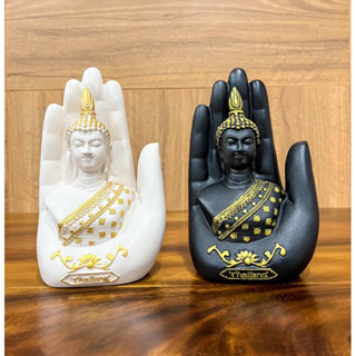 Hand Buddha Statue. Buddha. พระพุทธรูป. รูปปั้นพระในฝ่ามือ.สีขาวงาทอง สีดำทรงทอง  Thai Souvenir.