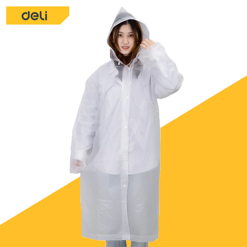 Deli เสื้อกันฝนผู้ใหญ่ เสื้อคลุมกันฝน ชุดกันฝนเด็ก คุณภาพดี คลุมทั้งตัว EVA กันน้ำ แบบหนา มีหมวก Raincoat