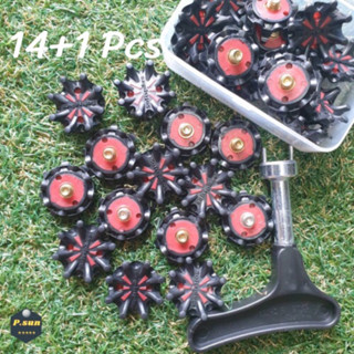 ปุ่มรองเท้ากอล์ฟ 14 pcs.แบบเกลียวเหล็กหมุน+ตัวไขปุ่ม spikes stud  golf shoes Small metal thread insert system.