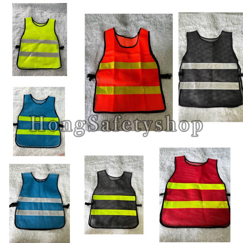 (พร้อมส่ง) เสื้อกั๊กสะท้อนแสงตาข่าย 2 แถบ สวมใส่สบายปรับขนาดได้ตามตัว