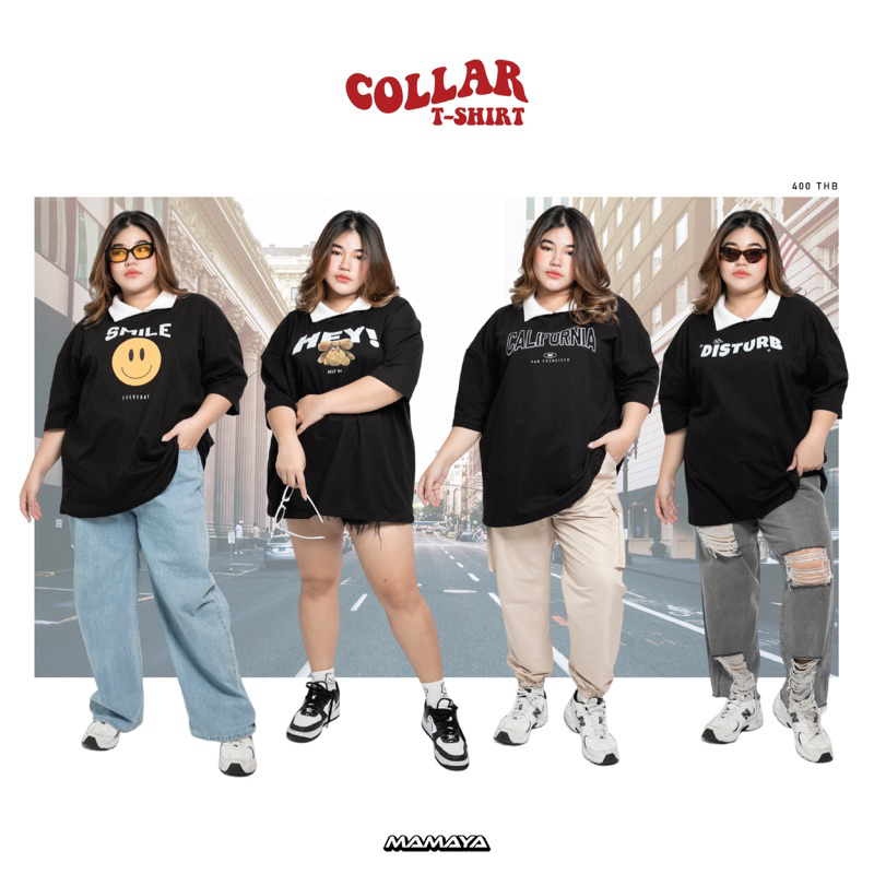 MAMAYA - เสื้อยืดคอปกพลัสไซส์ oversize