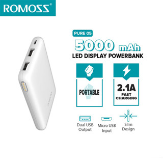 Romoss Pure 05 5000 mAh Mini Power bank 2.1A Portable Charging Bank