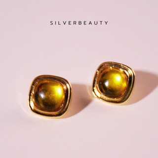 โค้ด SILV45 ลด45.-  Silver beautyต่างหูสี่เหลี่ยมพลอยส้มขอบเรียบE06103