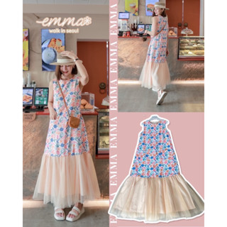 🌈🌿🌸🌺🌼🧡💖🇰🇷 Floral Sleeveless Patch Plain Frill Maxi Dresss