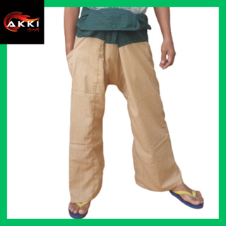 AKKI กางเกงชาวเล เกงเล กางเกงขายาว ทรงหลวม เชือกรัดเอว สปา โยคะ Unisex Fisherman Pants Wide Leg Harem Yoga Massage Spa