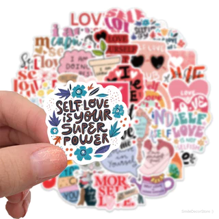 [พร้อมส่ง] สติ๊กเกอร์ Self Love โทนชมพู น่ารัก ชุด 50 ชิ้น กันน้ำ สําหรับติดตกแต่ง