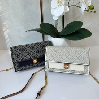 TORY BURCH T MONOGRAM JACQUARD CHAIN WALLET