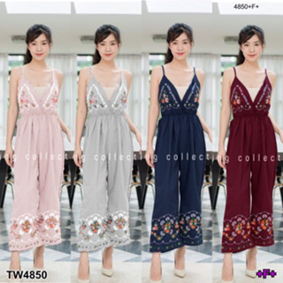 CS4850 จั้มสูทสายเดี่ยวแวกอกปักลายดอก One-shoulder jumpsuit with floral embroidery