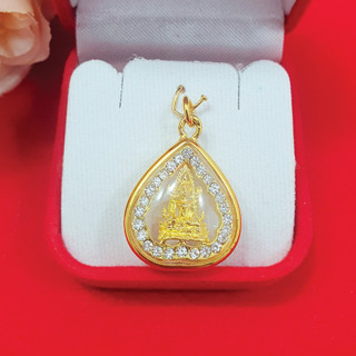 จี้พระพุทธชินราชล้อมเพชร องค์ทอง สีทอง ค้าขายร่ำรวย ชีวิตรุ่งเรือง มีโชคลาภด้วย ถูกหวย พระเลี่ยมทอง งานสวยพร้อมบูชา