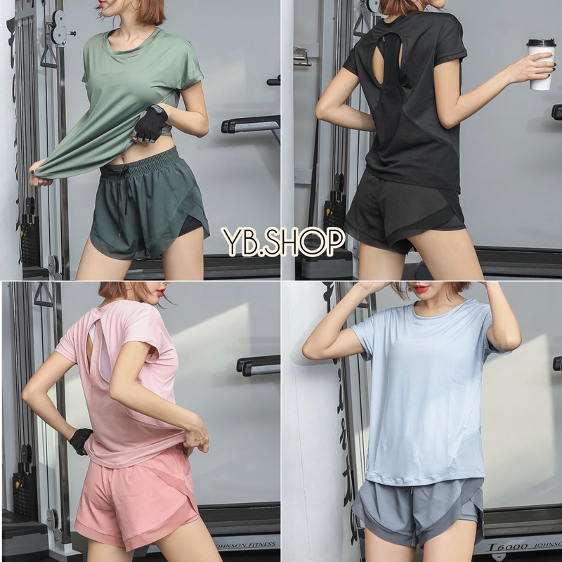 YB.Shop#s805/dk601 ชุดออกกำลังกาย (ขายแยกชิ้น) เสื้อยืดออกกำลังกาย กางเกงออกกำลังกายขาสั้น ผู้หญิง