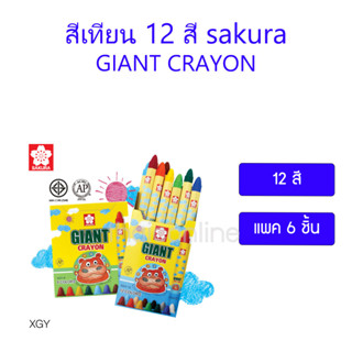 แพค 6 ชิ้น สีเทียน GIANT SAKURA XGY 12 สี เหมาะสำหรับเด็กอนุบาล 3-6 ปี