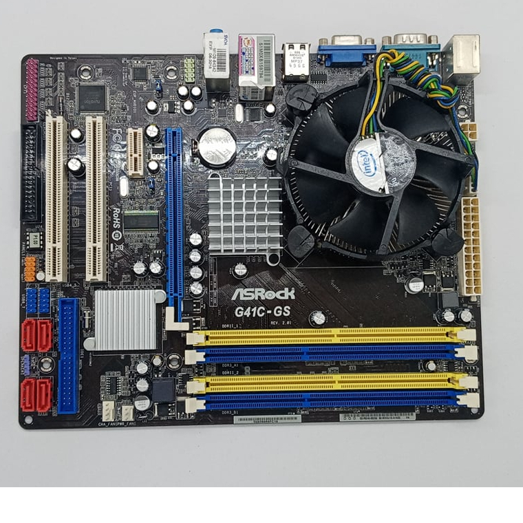 เมนบอร์ด DDR3  ASROCK G41C-GS  + CPU Intel® Core™2 Duo E7500 + แรม 2 GB.+  ฮีทซิงค์
