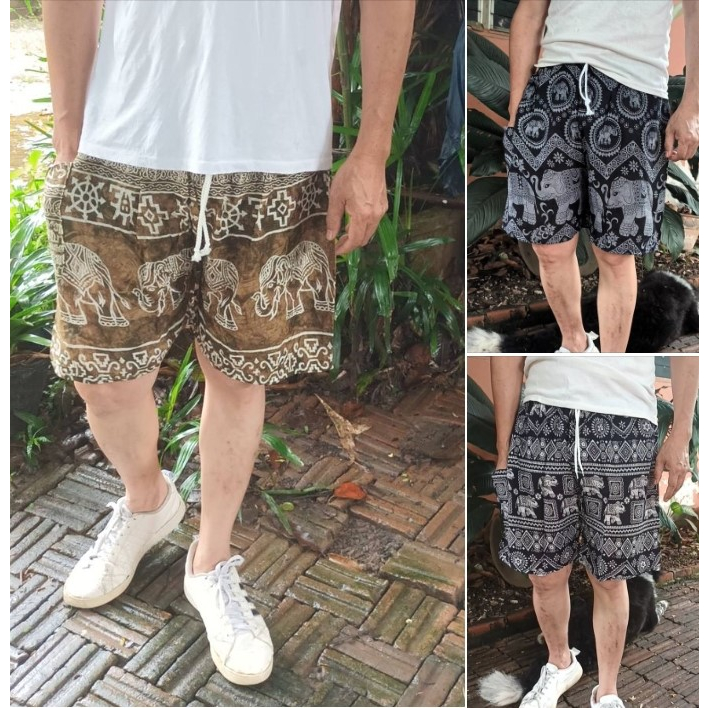 ซื้อ กางเกงขาสั้น กางเกงลายช้าง ชาย/หญิง Elephant pants Thai pants Shorts Short Pant Elephant pant