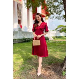 D1เดรส dress ออกงานแขนกระดิ่งทรง5ส่วนมี5ไซส์ผ้าเงาซาร่า ชุดไปงานแต่ง ชุดเพื่อนเจ้าสาว(อ่านตารางไซส์ก่อนสั่งนะคะ)