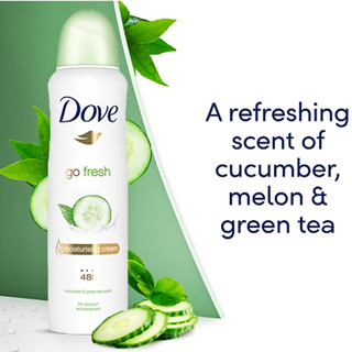 DOVE GO FRESH MOISTURISING CREAM 150ML BODY SPRAY สเปรย์ระงับกลิ่นกายสูตรปกป้องยาวนานพร้อมการบำรุงผิวสำหรับผู้หญิง