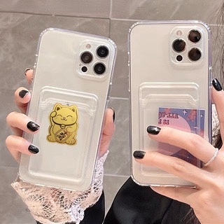 เคสโทรศัพท์มือถือซิลิโคน TPU กันกระแทก พร้อมช่องใส่บัตร เคสใส สำหรับ iPHONE 13 Pro max 12 11 14 pro max 6 7 8 plus