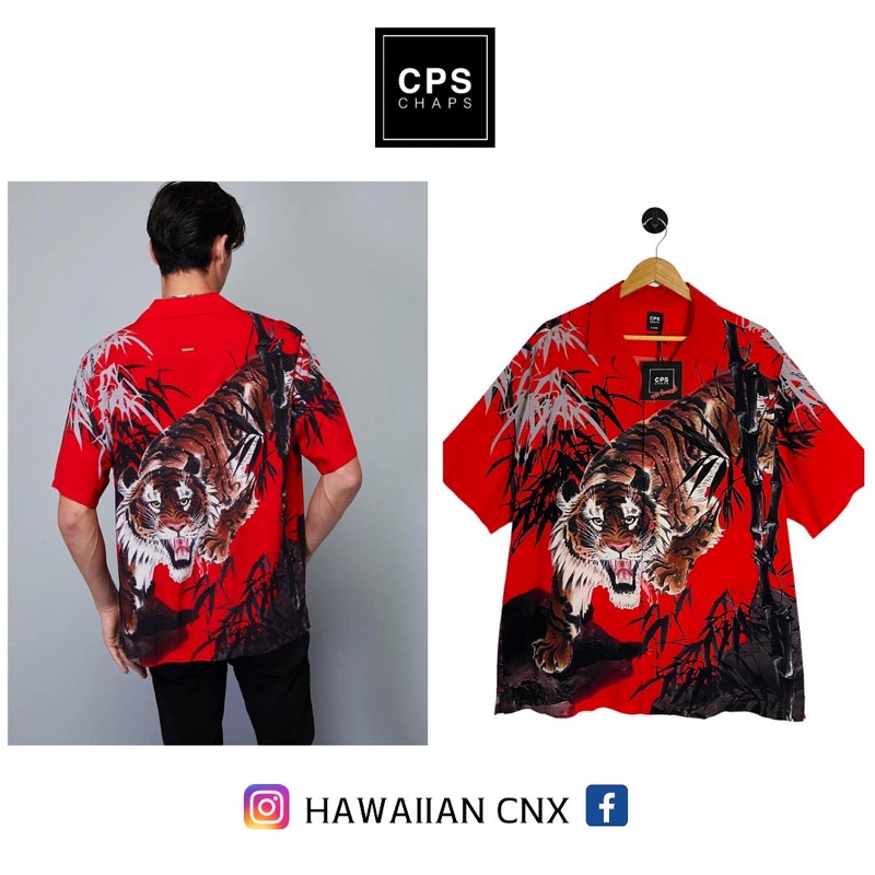 เสื้อฮาวาย CPS CHAPS มือหนึ่งป้ายห้อย ลายเสือ “TIGER” สีแดง
