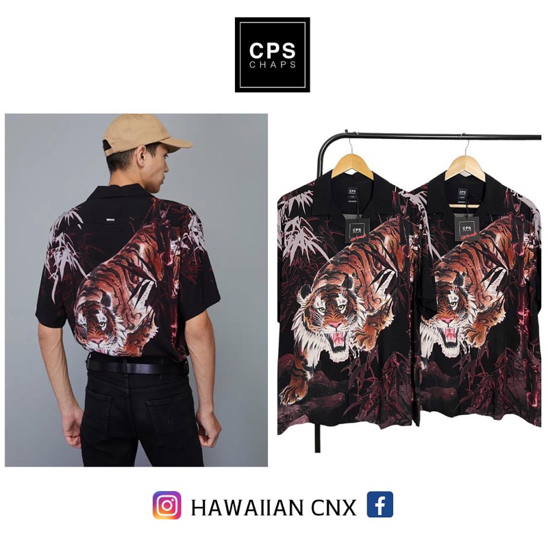 เสื้อฮาวาย CPS CHAPS มือหนึ่งป้ายห้อย ลายเสือ “TIGER” สีดำ