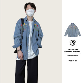 THEBOY-FLOWER EMBROIDERY JEANS SHIRT เสื้อเชิ้ตยีนส์แขนยาว