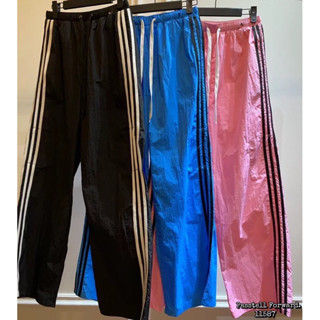 🇰🇷New🇰🇷  Korea sporty trousers  กางเกงขายาวผ้าร่มแต่งแถบข้าง เอวสมอคเชือกรูดใส่สบาย ได้ลุคsporty