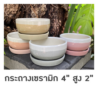 กระถางแคคตัส กระถางไม้โขด กระถางเซรามิก 4 นิ้ว สูง 2 นิ้ว