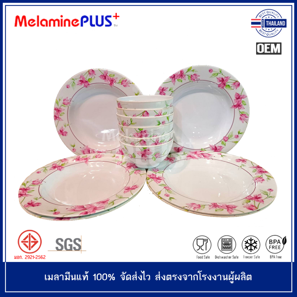 ((รับสั่งผลิต)) ถ้วย จาน ชาม เมลามีน ชุดจานชาม ชุด Dinner Set 12 pcs.