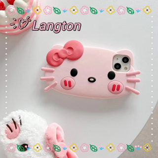 🌈Langton🌸 ขอบเต็ม ป้องกันการหล่น iphone 11 14 pro max คิตตี้ สีชมพู สาวน่ารักหัวใจ case for iPhone 12 13