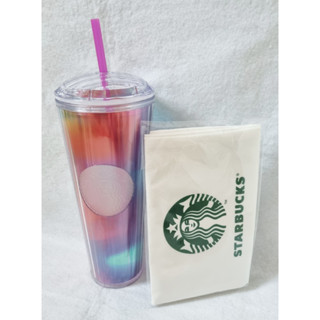 แก้วพลาสติก 2 ชั้น สตาร์บัคส์ Starbucks ทัมเบลอร์ พลาสติก สีรุ้ง ขนาด 24 ออนซ์ พร้อมถุงผ้า ของใหม่ พร้อมส่ง Cup 24 Oz