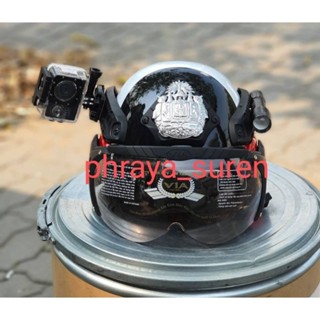 หมวกจราจร fullset/2 รุ่น พระยาสุเรนทร์ เพิ่มกล้อง action camera และไฟฉาย