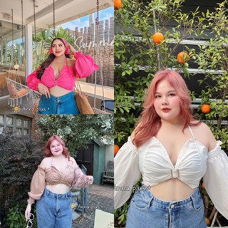 Plus Size เสื้อทรงเปิดไหล่ มีสายคล้องคอ มาพร้อมผ้าผูกผม