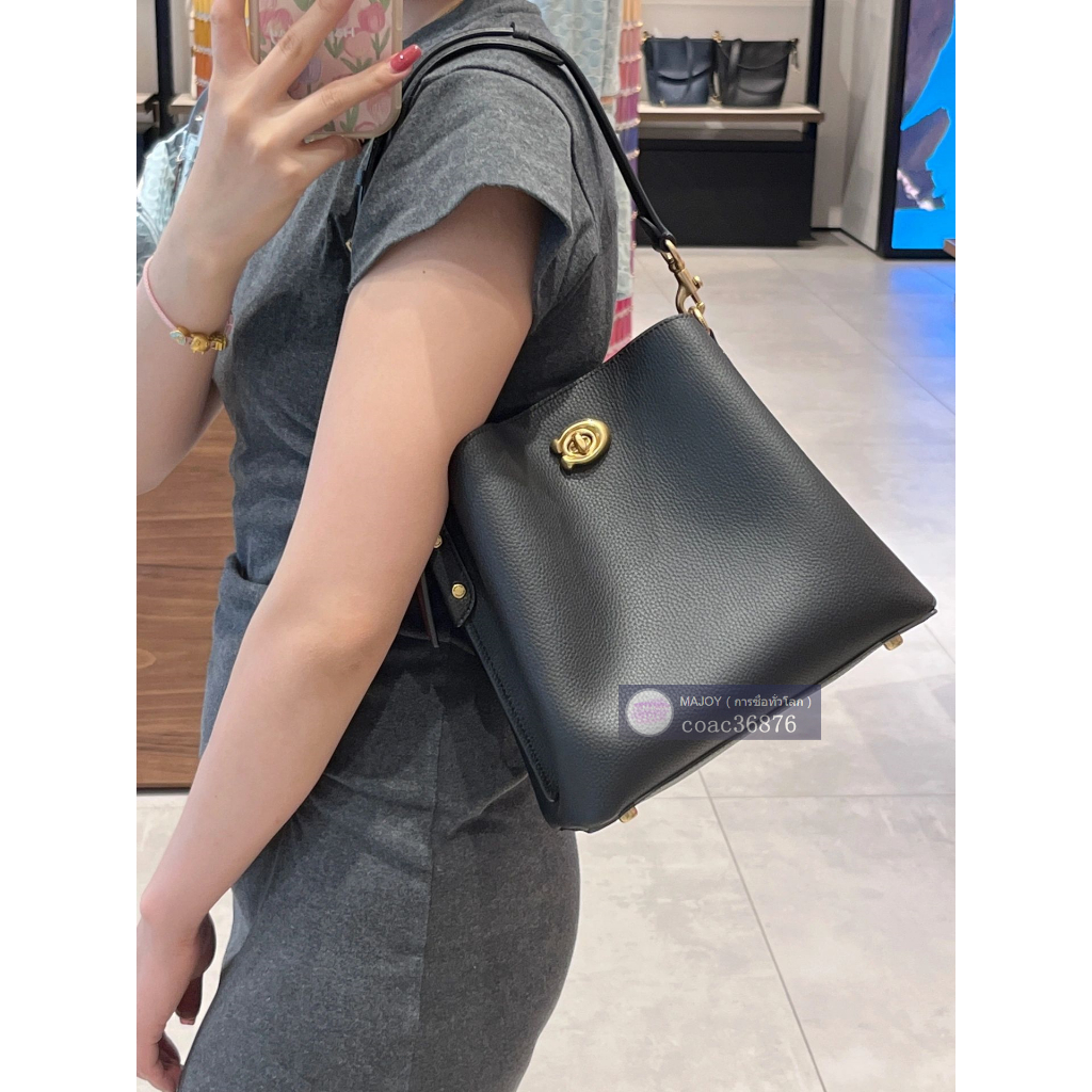 แท้💯% /ปลอดภาษี COACH Willow Bucket กระเป๋าทรงถังใบเล็ก กระเป๋าสะพายข้างผู้หญิง，กระเป๋าสะพายข้างแบบพกพา