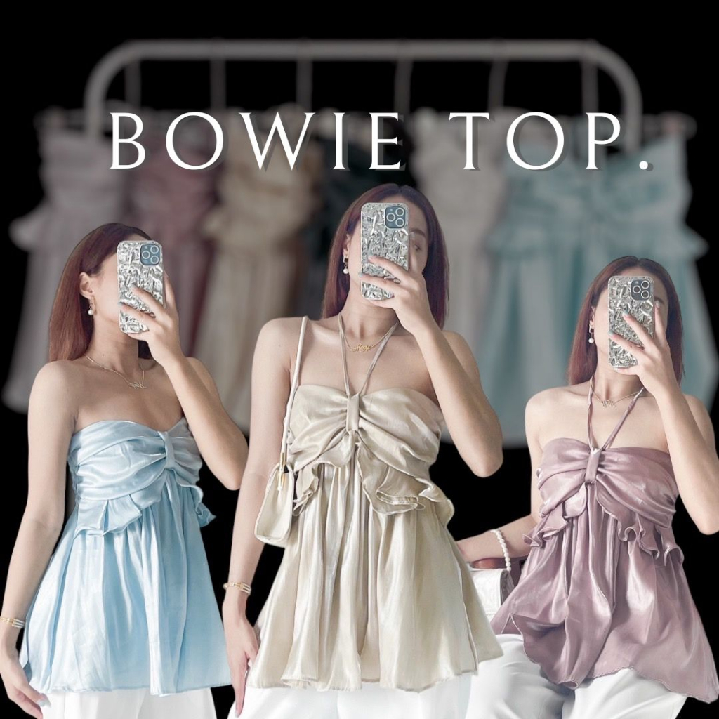 เสื้อเกาะอก-BOWIE TOP-เกาะอกระบาย ผ้าแก้ว เสื้อผูกคอ เสื้อไปทะเล คาเฟ่ เกาะอกแต่งระบายน่ารักๆ ป้าย PIcha.ข