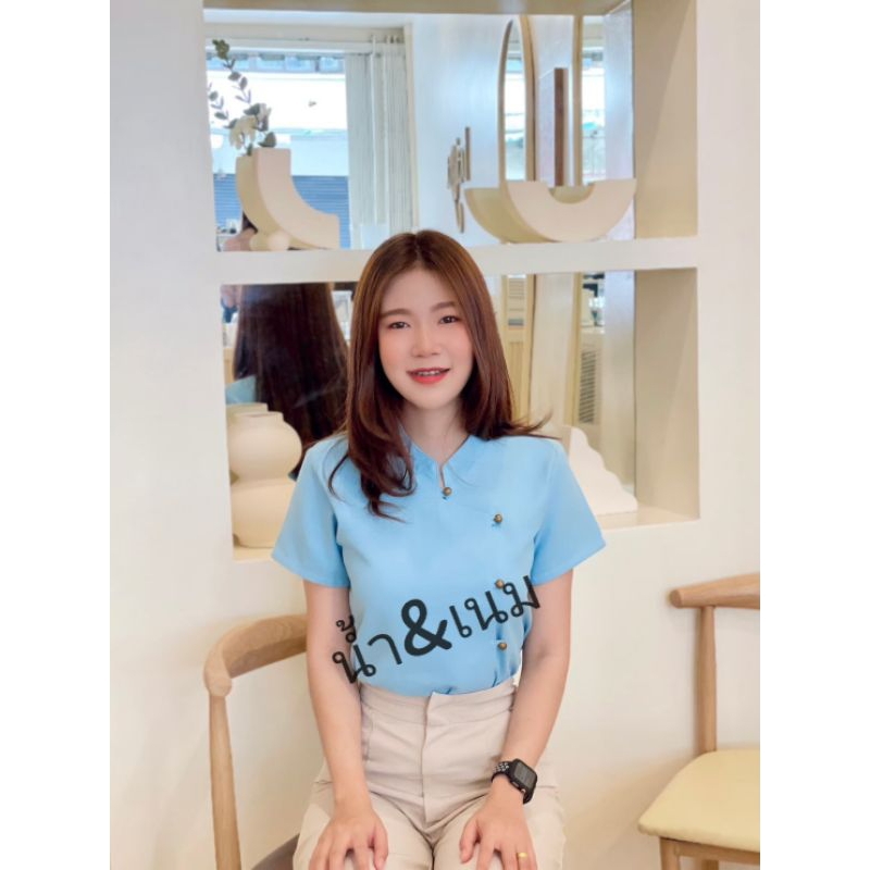 36-44เสื้อฝ้ายคอจีนป้ายหน้า