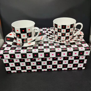 Dior MAISON home black and white check bone China mug checkerboard coffee cup and saucer cup gift