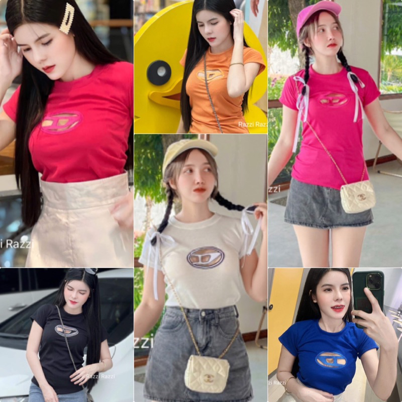 เสื้อยืดทรงซ้อ งานดีเซล ปักอักษรD ขายดี
