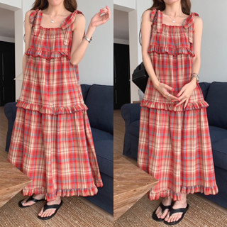 Theyourlooks ♡ พร้อมส่ง Red plaid dress เดรสยาว ลายสก็อต 🧺🍒 (TYL589)