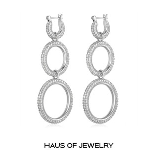 Haus of Jewelry - LUV AJ TRIPLE PAVE HOOPS ต่างหูห่วงประดับเพชรคิวบิกเซอร์โคเนีย (Cubic Zirconia)